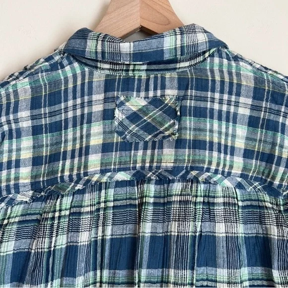 Free People First Bloom Plaid Top Blue Size XS Retails $78 - Picture 10 of 10